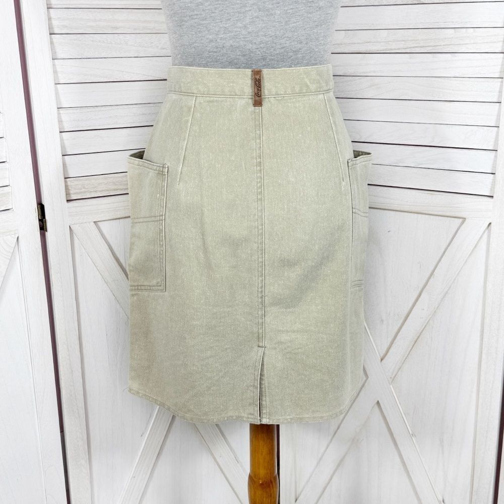 Vintage Coca Cola Snap Front Side Cargo Pocket Denim A Line Skirt Khaki 6 XS - Picture 4 of 13